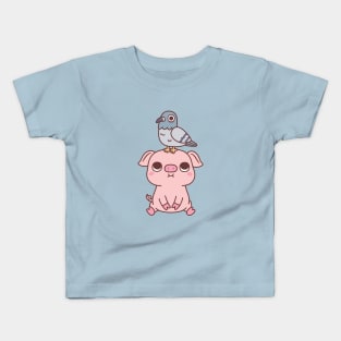 Cute Pigeon On Pig Doodle Kids T-Shirt